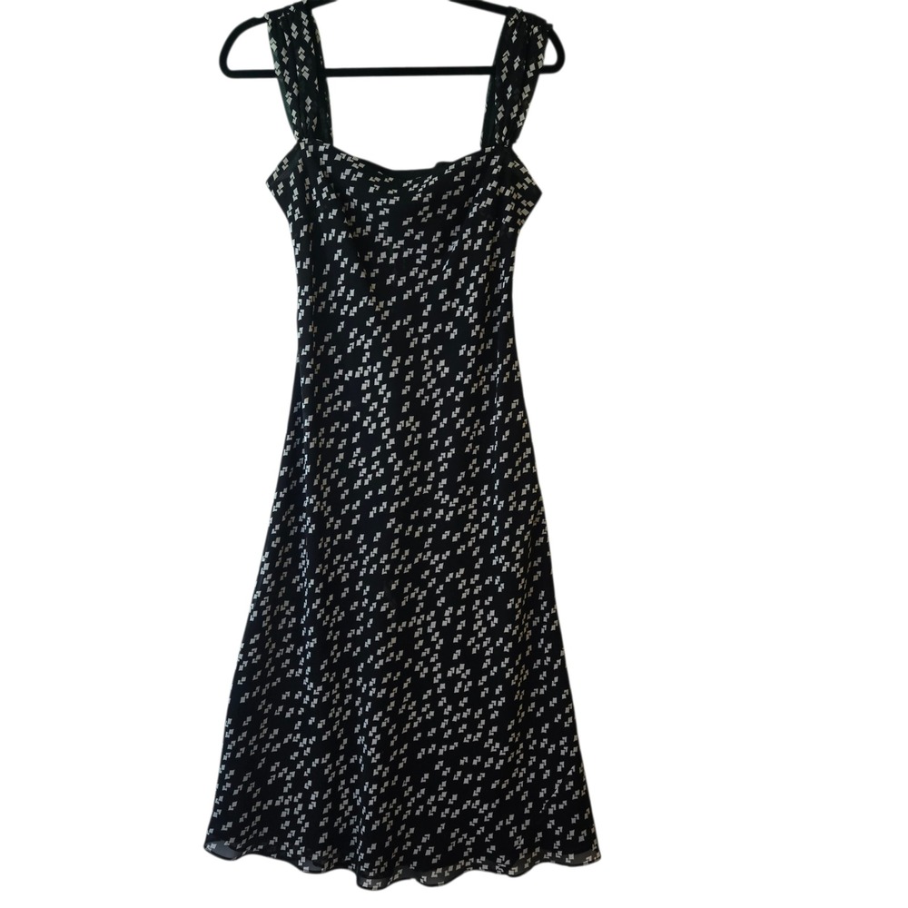 Evan-Picone Black White Geometric Diamond Print Chiffon Midi Dress Size 6